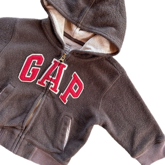 Baby Gap Boys Brown Fleece Logo Zip Hoodie Sweatshirt Size 12-18 Months - Picture 2 of 4